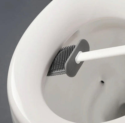 Toilet Bowl Brush and Holder Set with 2 Types of Brushes, Rubber & Silicone, Wall Mount Holder, Gray