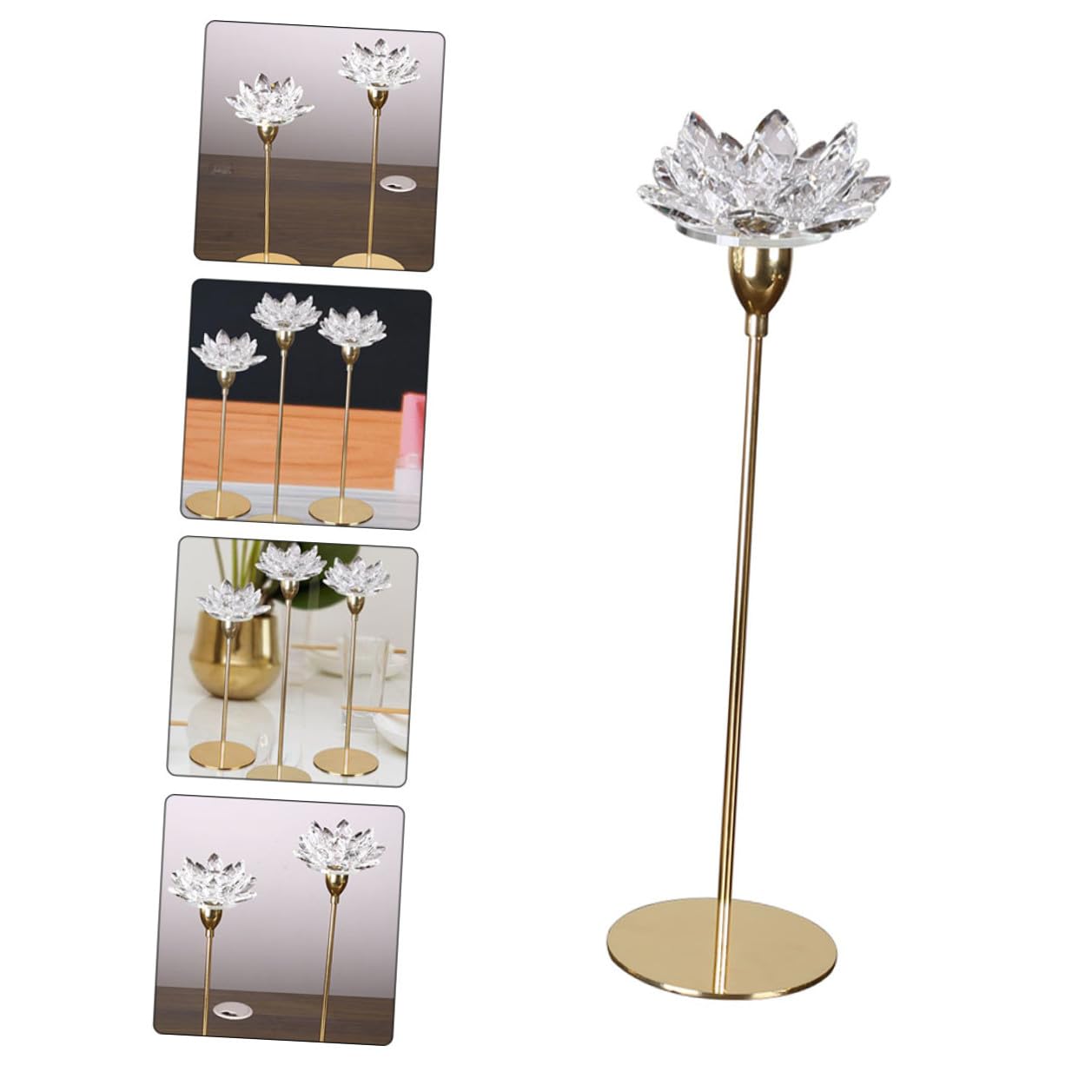 YARNOW Simple Decorative Crystal Lotus Candlestick Holder Small Metal Wedding Candle Stand for Candlelight Dinner Home Décor