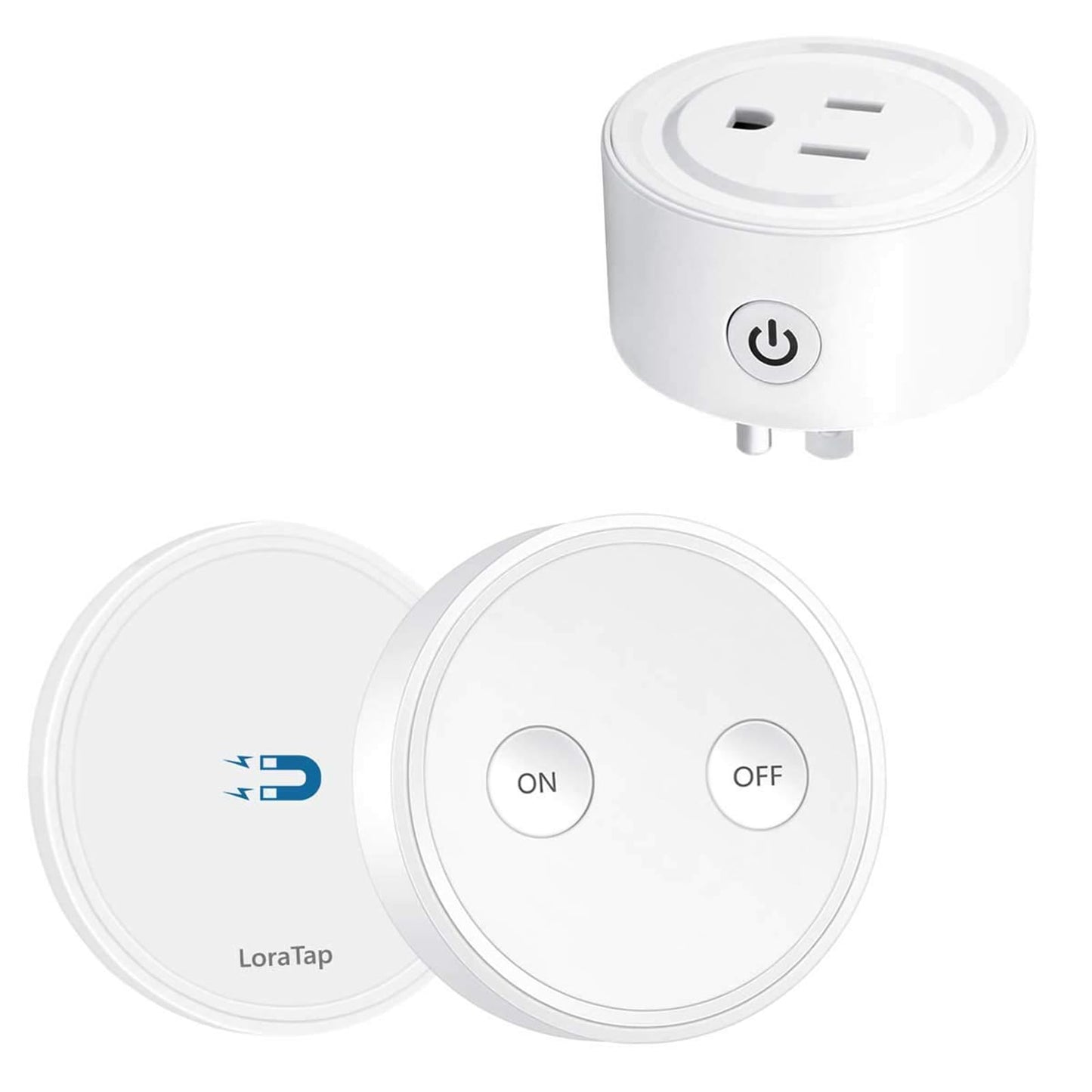 LoraTap Mini Remote Control Outlet Plug Adapter, 656ft Range Wireless Light Switch for Household Appliances, No Hub Required, 10A/1100W, White