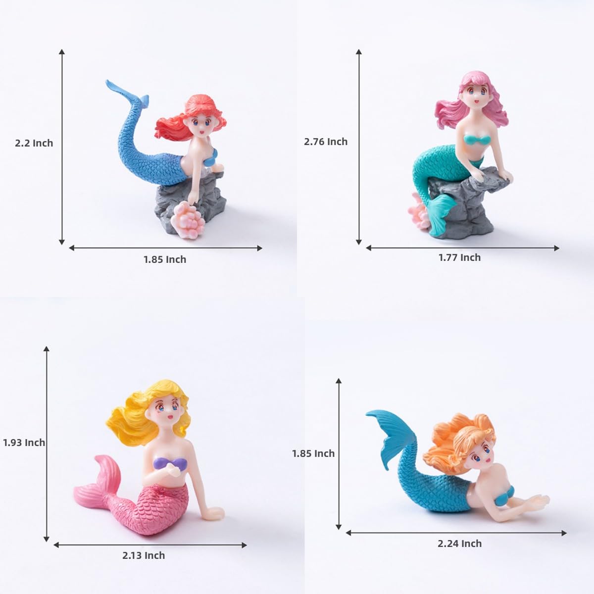 Mermaid Fairy Garden Accessories，Miniature Mermaid Figurines for Crafts, Terrarium, Miniature Moss Landscape Decorations, Birthday Cake Decoration， Car Decor， Party Supplies, Ideal Gifts, 4 Pcs