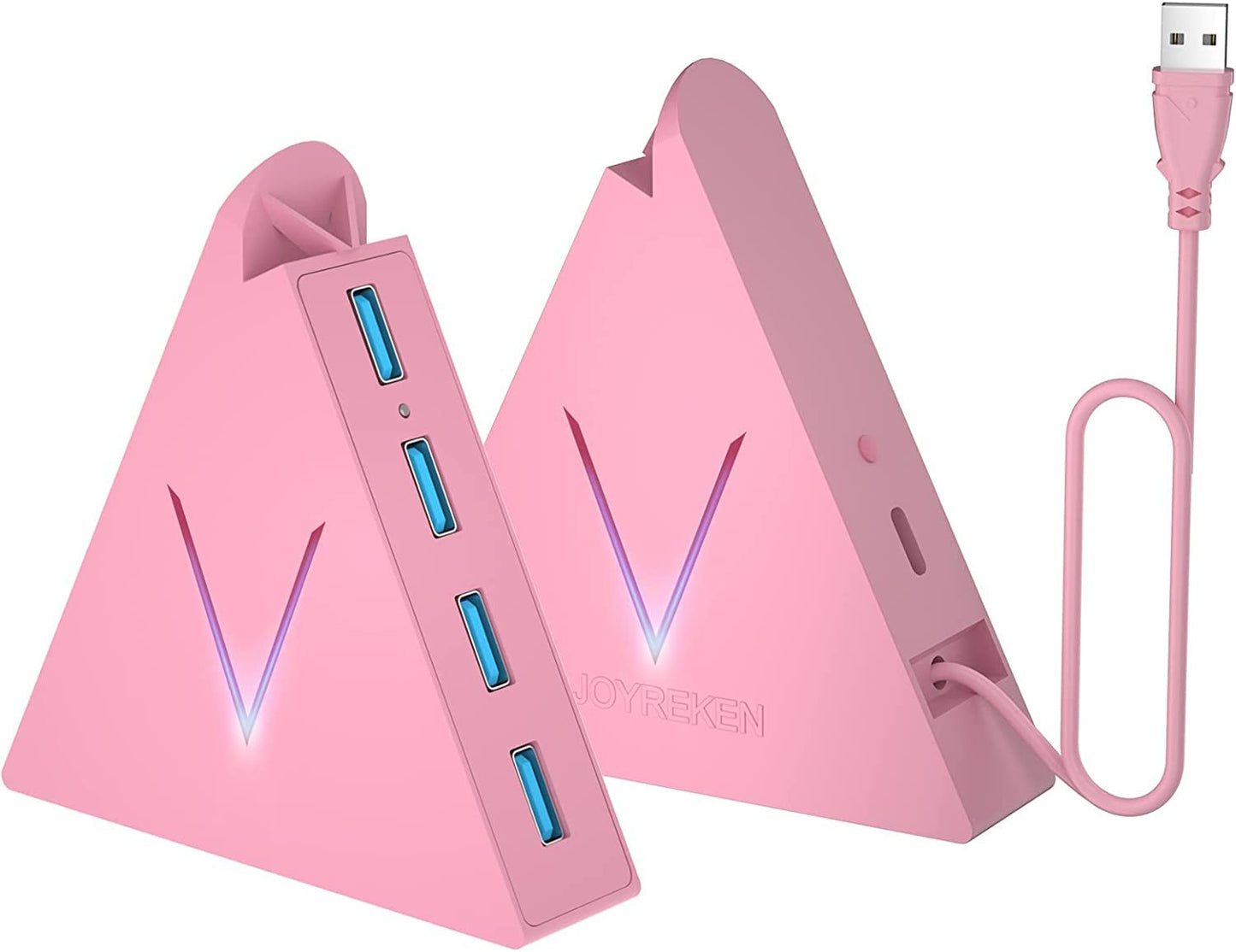 4-Port USB 3.0 Hub, FlyingVHUB Vertical Data USB Hub with 2 ft Extended Cable, for Mac, PC, Xbox One, PS4, PS5, iMac, Surface Pro, XPS, Laptop, Desktop, Flash Drive, Mobile HDD(Pink)