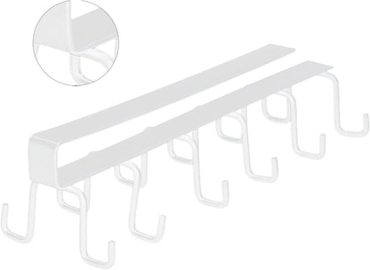 Kitchen Utensil Hanging Cups Storage Hooks with 6 Hooks, Under Cabinet Closet Cup Holder Hanger Hook Rack (White)