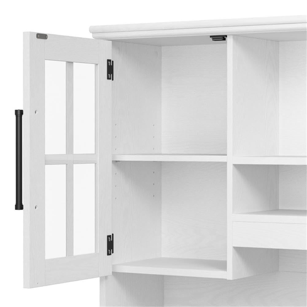 Bush Home Westbrook 60W Sideboard Buffet Cabinet with Hutch in White Ash, Storage Credenza for Dining Room or Kitchen Area