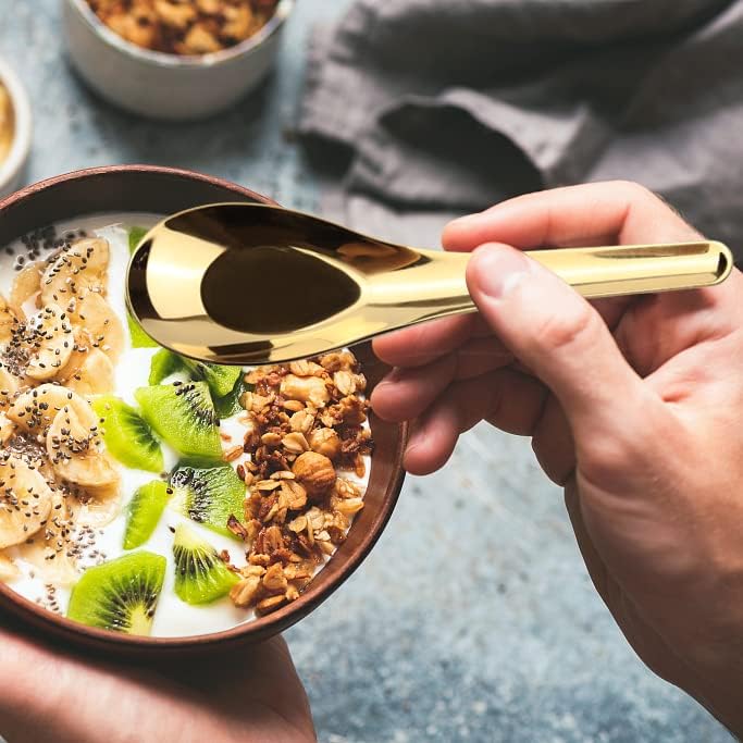 Stainless Steel Chinese Soup Spoons, Set of 6 Asian Soup Spoons for Ramen, Pho, Wonton, Dumpling (Gold)