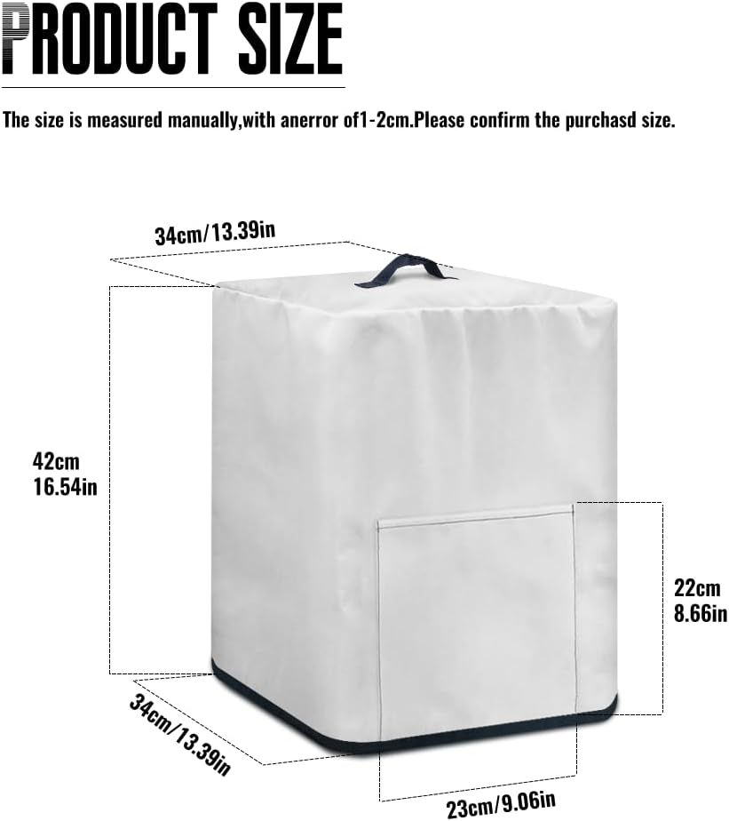 Dust-Proof Air Fryer Cover, Kitchen Small Appliance Cover with Top Handle and Pockets, Washable, Coffee Beige White