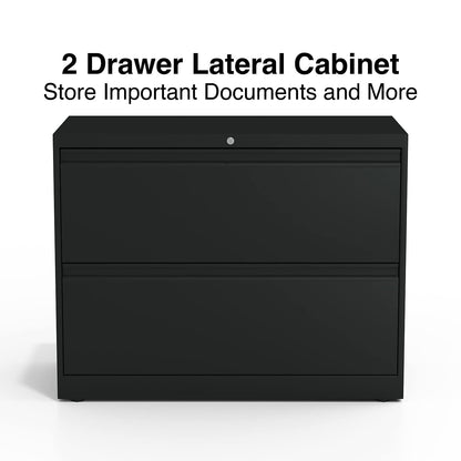 STAPLES 870395 Branded Commercial 36-Inch Wide 2-Drawer Lateral File Cabinet Black