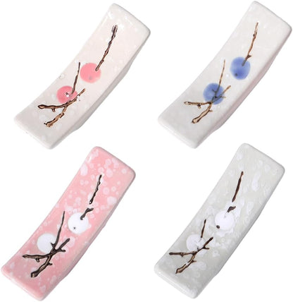 CRASPIRE 4Pcs Japanese Chopstick Holder - Flower Blossom Porcelain Rest for Countertop Tableware Home Ornaments