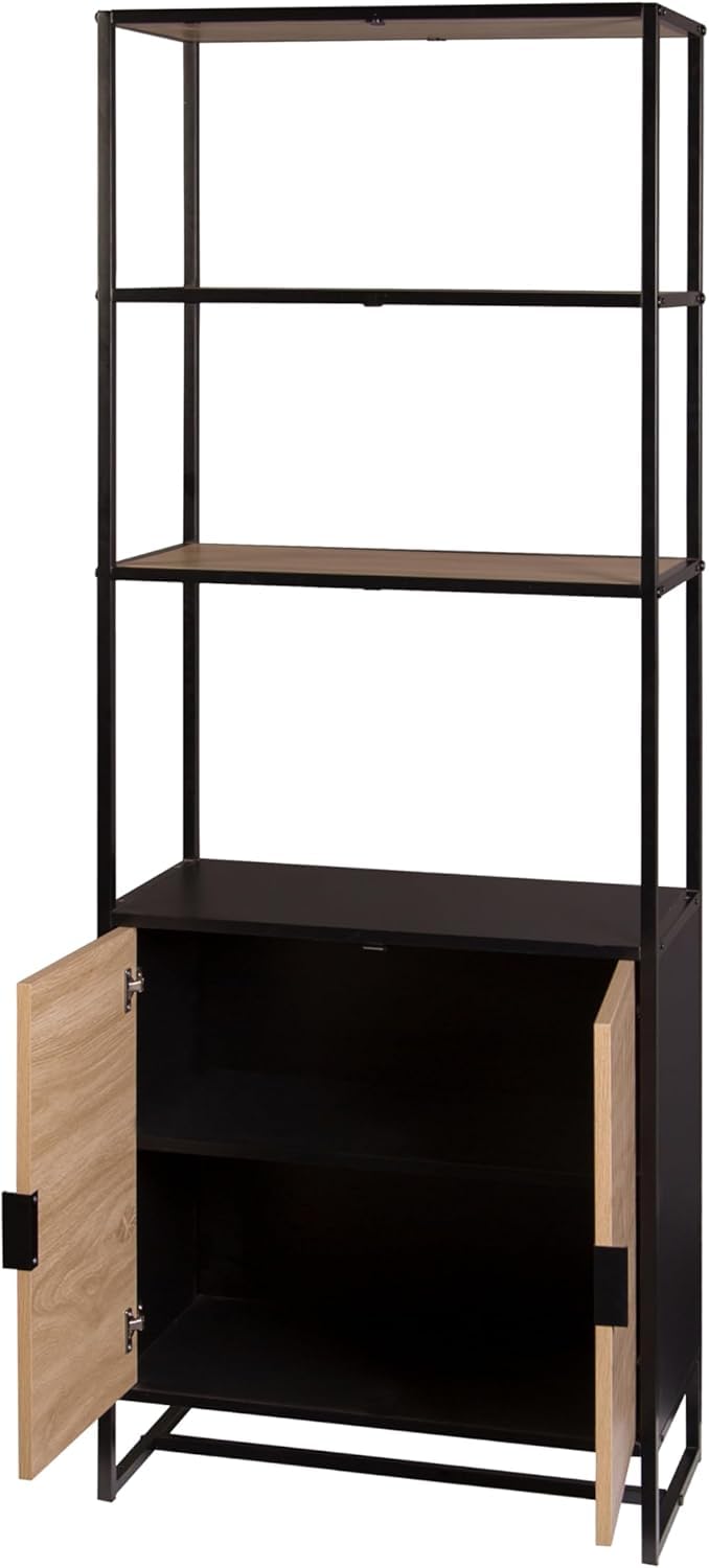 GOLGAILY 67" H x 24" W x 12" D 6-Tier Bookshelf with Storage, Black Natural Wood