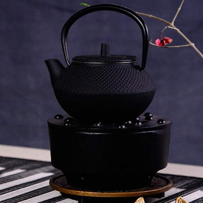 YARDWE Vintage Cast Iron Tea Pot, Small Teapot with Infuser for Loose Tea (Black, 2.83X2.75X1.69in)
