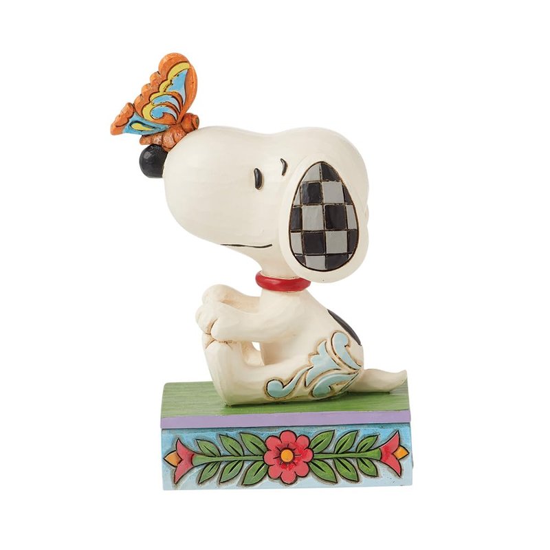 Enesco Peanuts by Jim Shore Collection Snoopy Balancing Butterfly on Nose Figurine- Stone Resin Hand Crafted Painted Collectible Peanuts Snoopy Figurines Home Decor Statue, 4.41 Inch