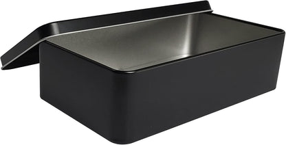 Black Metal Tin Box Lids - Large Containers for Keeping Car Keys, Cookies, Pencil Case, 8.2 x 4.7 x 2.4 inch