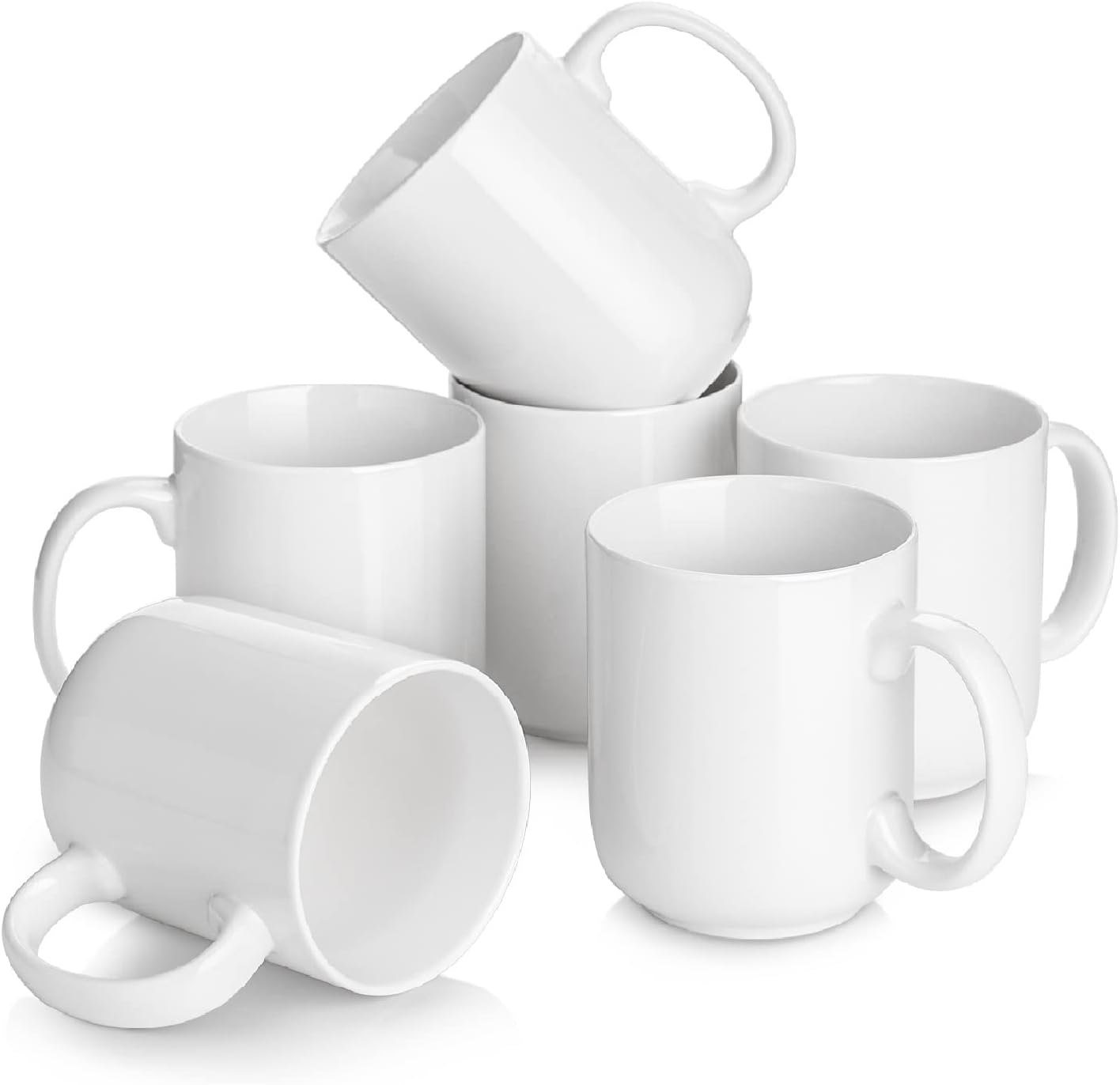20 oz Set 6 Set, DOWAN Large Coffee Mugs with Handle, Ceramic Cup of for Tea Hot Cocoa, Mug Gifts Soft White