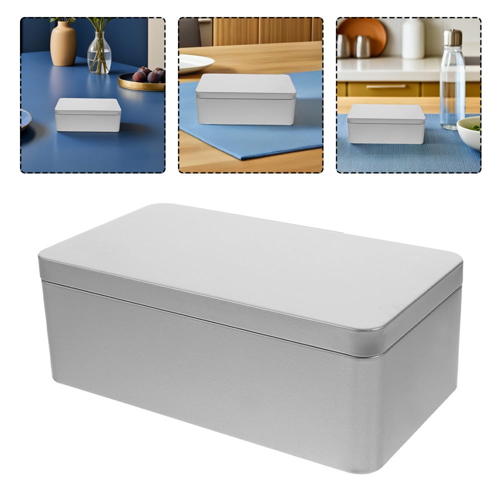 Cabilock Rectangular Tinplate Tea Box with Lid 9.25X4.33X2.55 Inch Storage Container for Loose Leaf Tea Candy and Jewelry Organizer