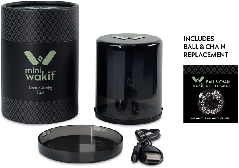 Mini Wakit Grinder (Black) Rechargeable Electric Herb Grinder with Patented Ball & Chain Technology for Effortless