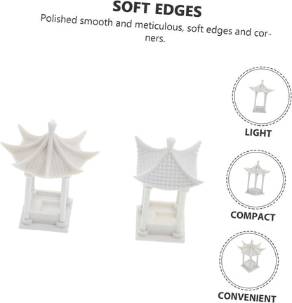 Yardwe 2pcs Building Material Model Ceramic Pagoda Statue, Miniature White Abs Figurines for Doll House, Asian Decor