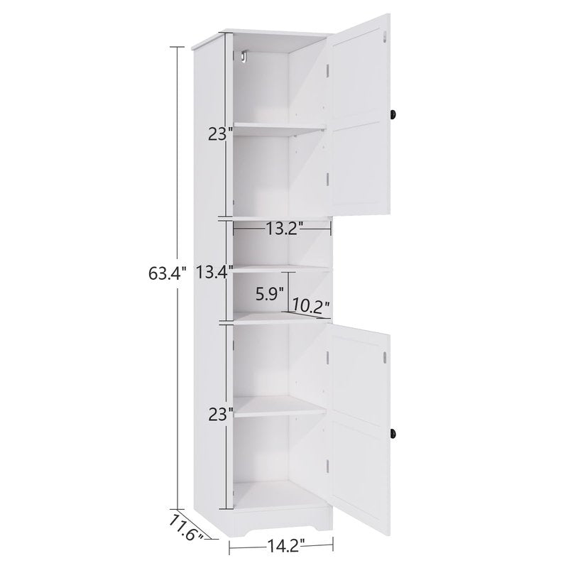 Viaozutis Tall Bathroom Storage Cabinet, Vertical Freestanding Organizer with Adjustable Shelf, Slim Design for Small Bathrooms, Towels & Toiletries Storage（White）