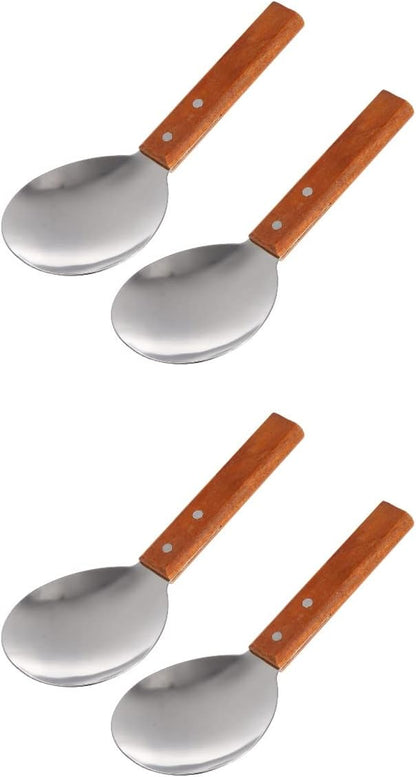 Rice Paddle Set, 4 Pcs Japanese Rice Spatula, Non-Stick Serving Spoon with Wood Handle for Home Kitchen