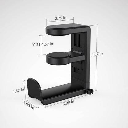 EURPMASK Rotating Headphone Stand - PC Gaming Headset Holder, Adjustable Clamp-on Under Desk Hanger With 360 Degree Swivel & Cable Clip Organizer - Black