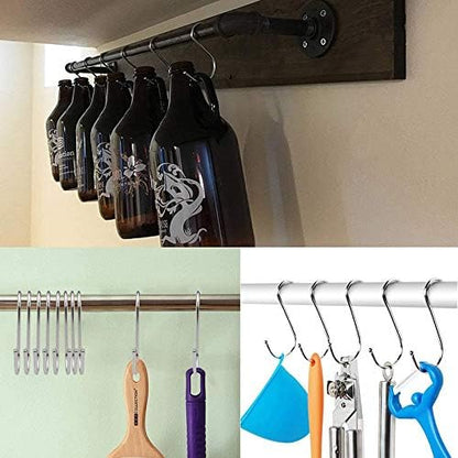 MroMax Stainless Steel S Hooks, 125mm/4.92" Silver S Shaped Hook Hangers for Kitchen, Bathroom, Bedroom, Storage Room,