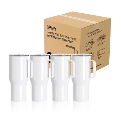 PYD Life Sublimation Tumblers Blanks with Handle 25 OZ Coffee Travel Car Stainless Steel Mugs Cups with Leakproof Lid for Mug Tumbler Heat Press Sublimation Oven Printing 4 Pack