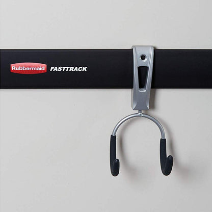 Rubbermaid Universal Powder Coaded Metallic Fasttrack Hanging Garage Hook Organizers for Ladder, Tool, and Bike Storage (12 Pack)
