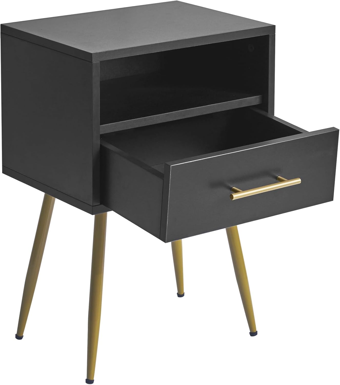 UWNS004B IBUYKE Nightstand, Mid Century Modern Night Stand, Bedside Table with Drawers and Open Storage Shelf, End Side