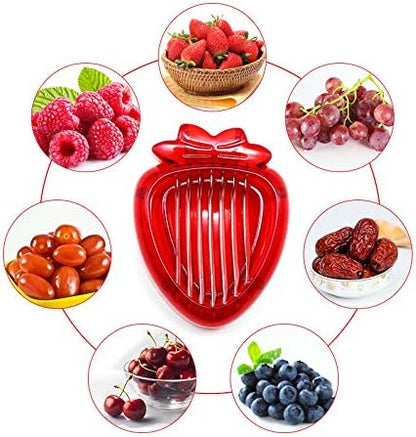 Strawberry Huller Stem Remover and Slicer Set, Stainless Steel Blade Kitchen Tools for Potatoes Pineapples Carrots