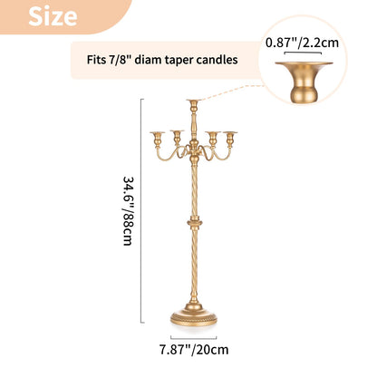 Nuptio Tall Gold Candelabras 34 Inch Candle Stick Holders Set of 2 Floor Candle Stand Taper Candle Holders for Classic Wedding Mantal Christmas Halloween Easter Home Table Centerpiece Decoration