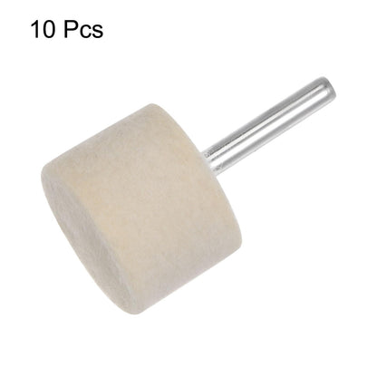 HARFINGTON 10pcs Wool Felt Mounted Mandrel Points 35mm Head 1/4 Inch Shank Cylinder Polishing Bits Burrs Felt Polishing Buffing Wheel for Rotary Tool