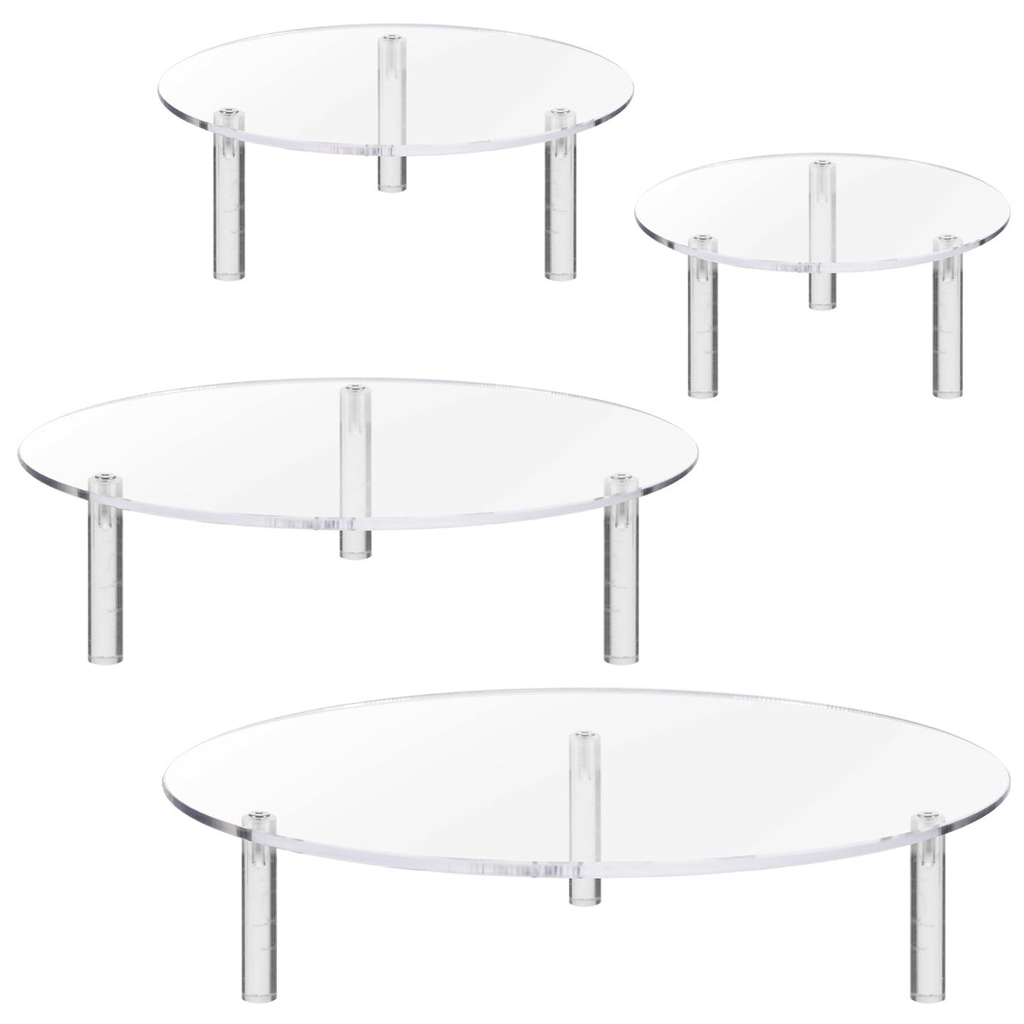 4 Pcs Round Acrylic Display Riser Clear Round Stands Pedestal Riser Board for Cake Plant Dessert Jewelry Collectibles Cupcakes Figures Organizer Home Decor Wedding Birthday Party(5'', 6'',8'',10'')