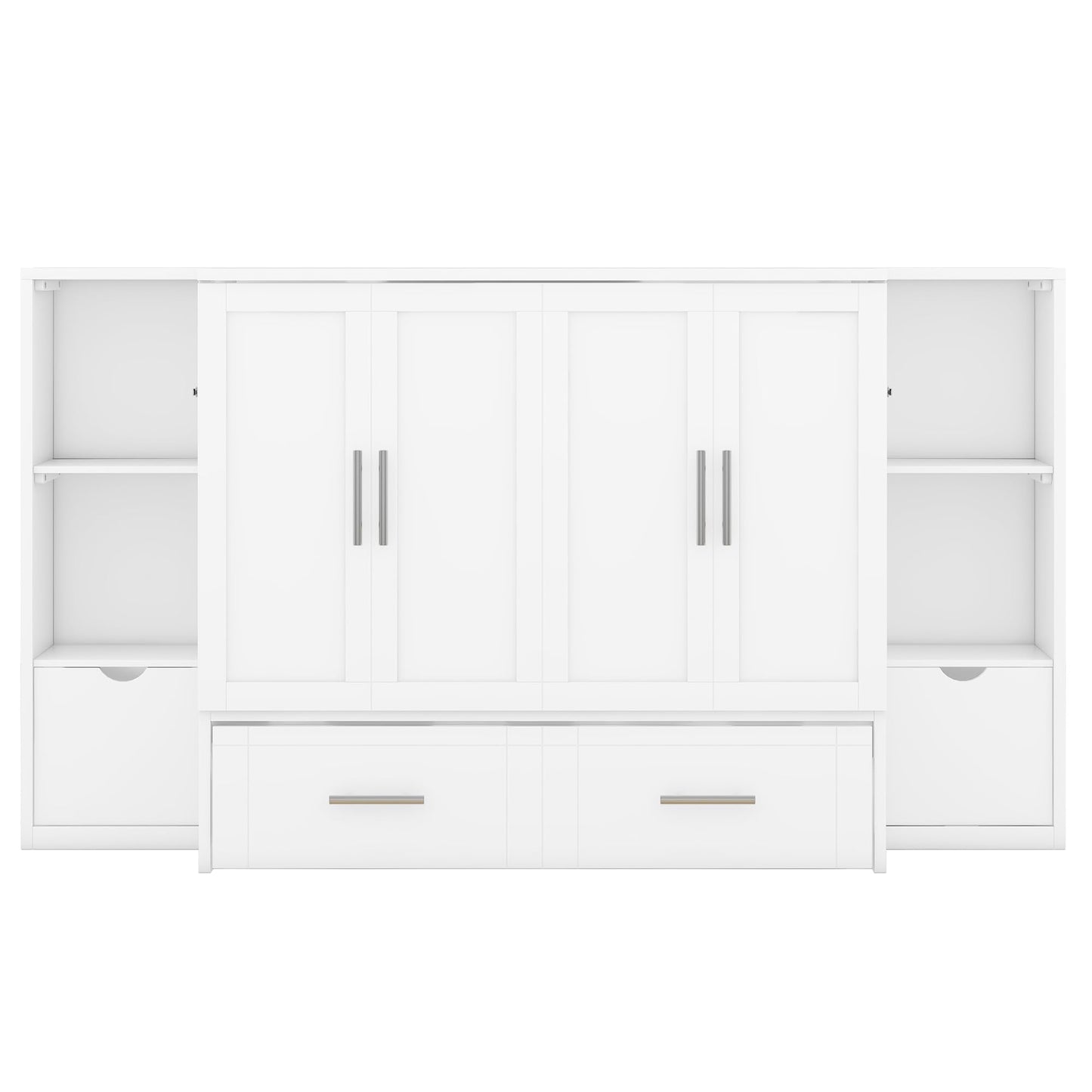 Merax Murphy Bed Queen Size Cabinet with Storage 2 Drawers 6-Layer Shelves and USB Ports, Wood Versatile Platform Bed Frame