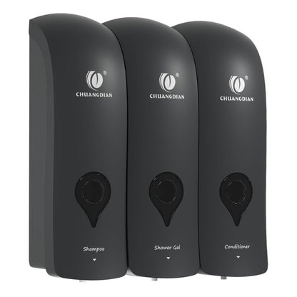 CCITOW Shampoo Conditioner Body Wash Dispenser, Wall-Mounted Bathroom Soap Dispenser Set of 3 (Black), Refillable Shower Soap Shampoo Dispenser for Bathroom,Kitchen,Hotel and Airbnb