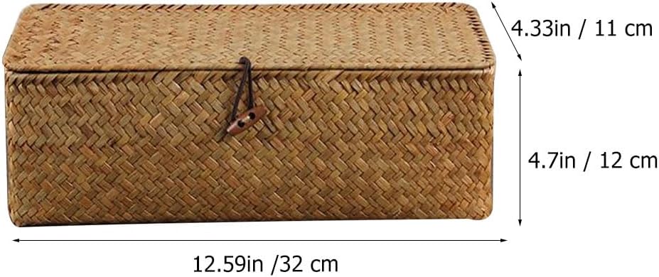Handwoven Wicker Storage Basket with Lid, 3 Compartment Toilet Paper Holder for Bathroom, Kitchen Organizer Bin