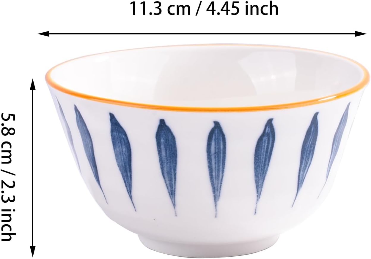 Japanese Rice Bowl Set, 4 Ceramic Sushi Bowls for Soup & Oats
