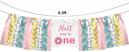 Mccalwell 1/2 Donut Half Birthday Highchair Banner Decorations, 'Half Way to One' Highchair Banner for Boy's Year