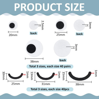 PH PandaHall 120 Sets Felt Eyes with Mouths 3 Sizes Round Craft Eye Felt Mouth Crochet Eyes Patches Black Craft Mouth Amigurumi Eye for Plush Animal Puppet Teddy Bear Crochet Crafts Making