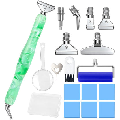 RaySoar Diamond Art Pens Diamond Art Tools Painting Pen with Screw Metal Tips Multi-Placer Tool Accessories for Adults Gem Rhinestone Picker Stylus Green