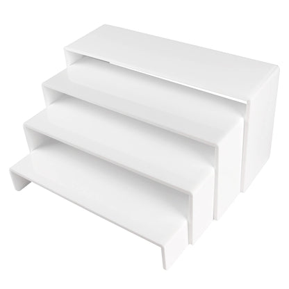 ELEGANTLIFE Acrylic Display Risers Set of 4, 4-Level Tiered Countertop Display Stands for Cupcakes, Mini Desserts, Jewelry, Cosmetics, Small Figures & Collectibles, White