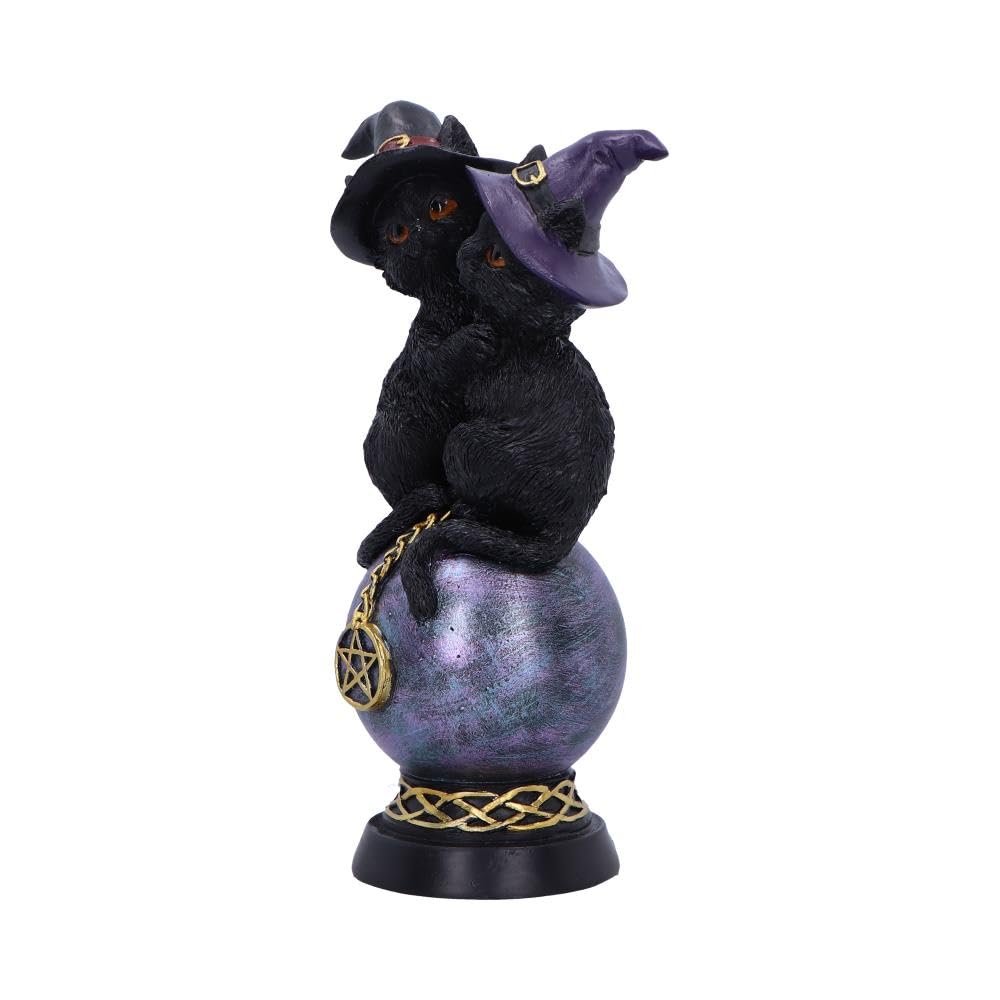 Kittens Orbuculum Witches Cat Ornament – Resin Figurine, Two Cats with Witches' Hats, Crystal Ball, Mystical Decor for Cat Lovers