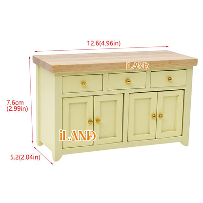 iLAND Dollhouse Furniture Miniature Cabinet for 1:12 Scale Accessories Wooden Dollhouse Kitchen Furniture Mini House Modern Décor Storage Cabinet with Drawers Classic Cupboard for Living Room Bedroom