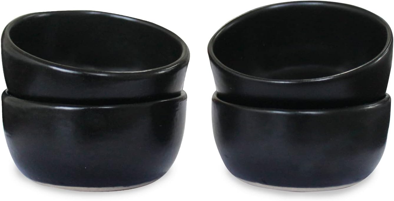 roro Hand-Molded Ceramic Stoneware Condiment Bowls, Matte Black Set of 4, 3 oz Each, Microwave and Dishwasher Safe