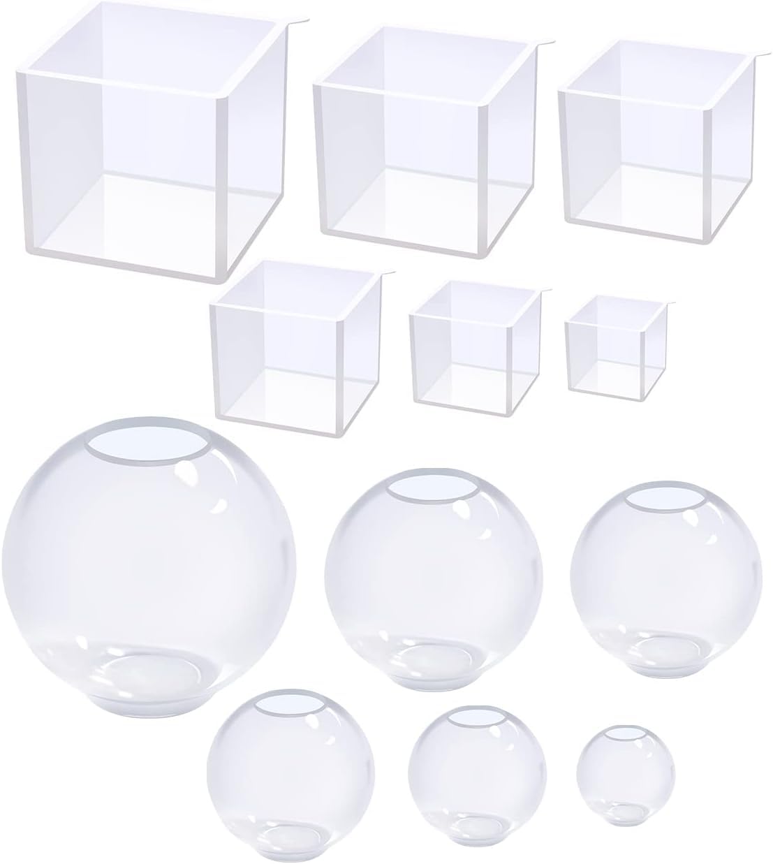 12Pcs Transparent Epoxy Resin Molds Silicone Set, Clear Silicone Molds for Epoxy Resin Include Seamless Sphere Resin Molds,Deep Cube,Molds for Resin Casting