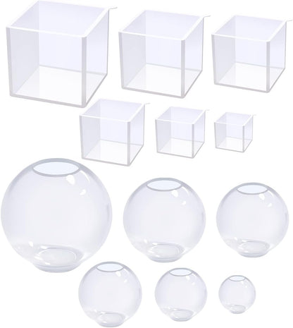 12Pcs Transparent Epoxy Resin Molds Silicone Set, Clear Silicone Molds for Epoxy Resin Include Seamless Sphere Resin Molds,Deep Cube,Molds for Resin Casting