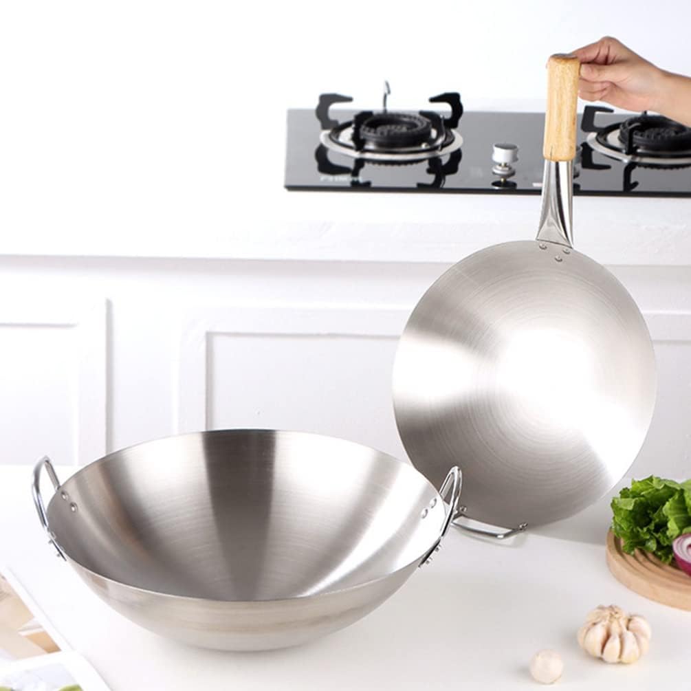 DOITOOL Stainless Steel Wok, 11 Inch Non-Stick Frying Pan, Dual Handle Kitchen Cookware