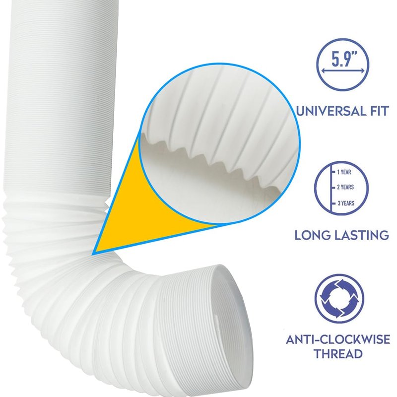 SunDiao Portable Air Conditioner Hose, Portable Exhaust Vent Hose with 5.9 Inch Diameter, Anti-Clockwise Thread, 90 Inch Length