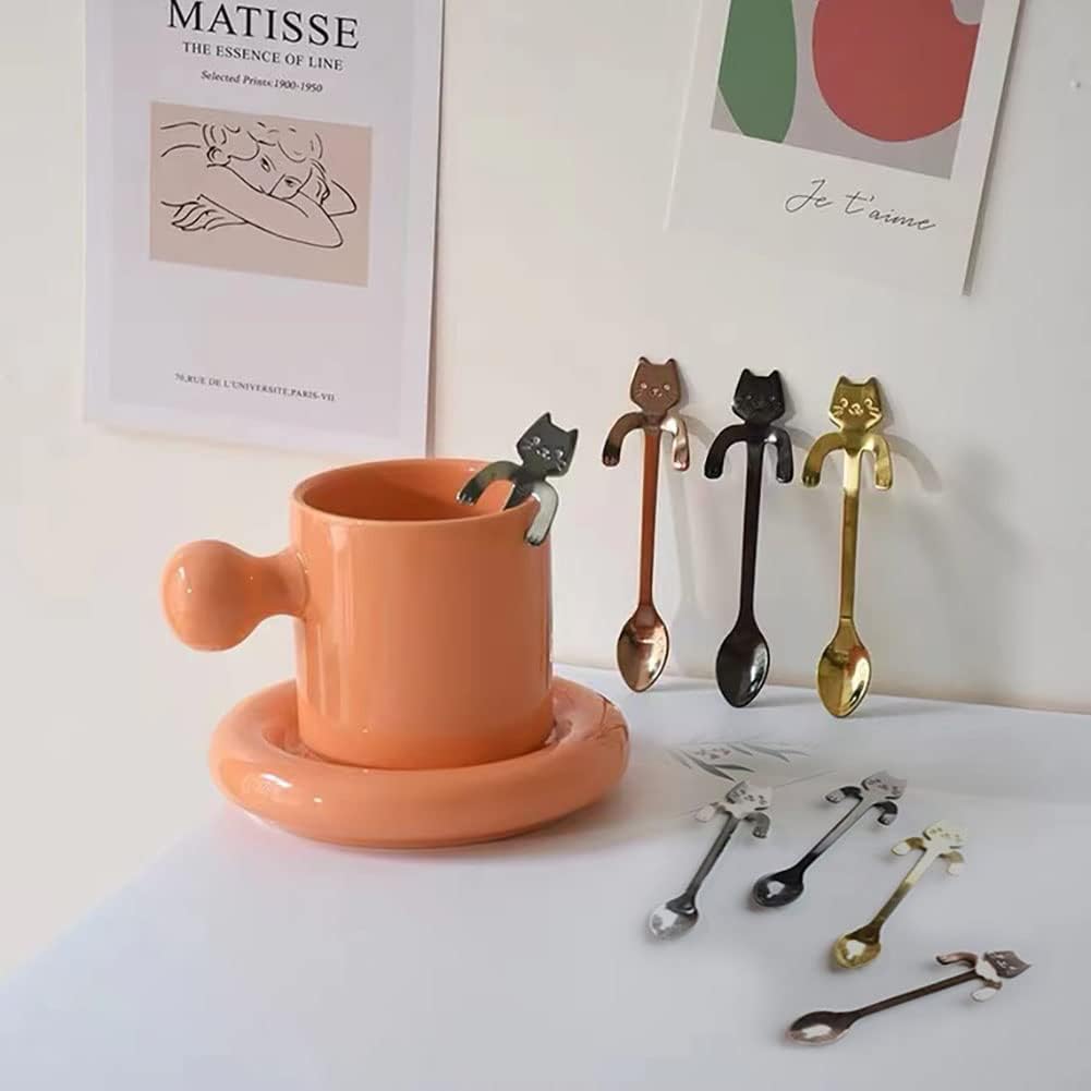 4 Pcs Cute Mini Cat Spoon Set, Stainless Steel Spoons for Tea, Coffee, Dessert, Sugar, Ice Cream