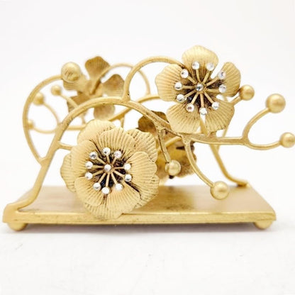 Gold Orchid Blooms Napkin Holder| Exquisite Orchid Flowers & Faux Crystals Design| Vertical Iron Metal Disposable