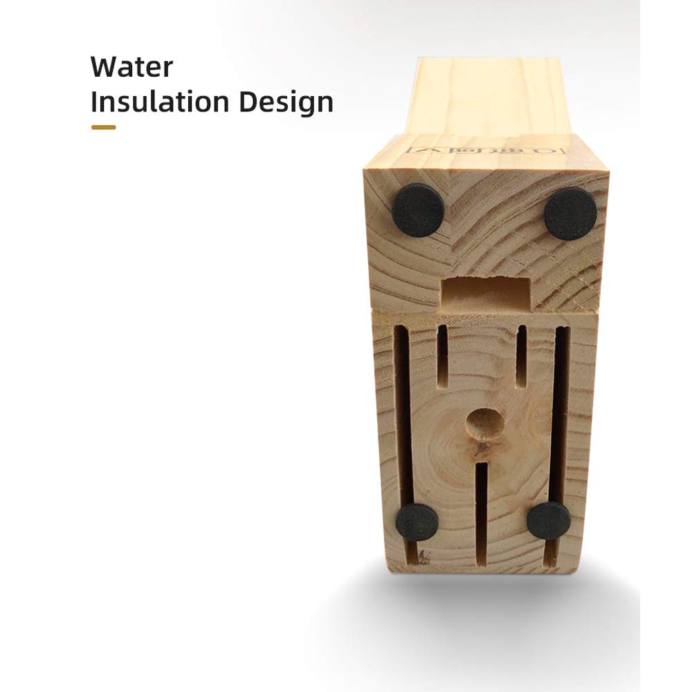 Hooshion Wooden Knife Block Countertop Knife Holder Knife Organizer with Scissors-Slot for Kitchen