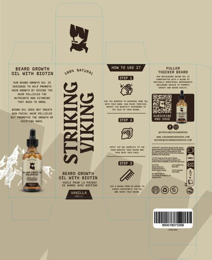 Striking Viking Beard Oil with Biotin for Men - 2 Fl Oz, 1 Pack, Sandalwood - Thickening & Conditioning Beard Growth Oil & Serum with Argan & Jojoba for Hydrated Facial Hair