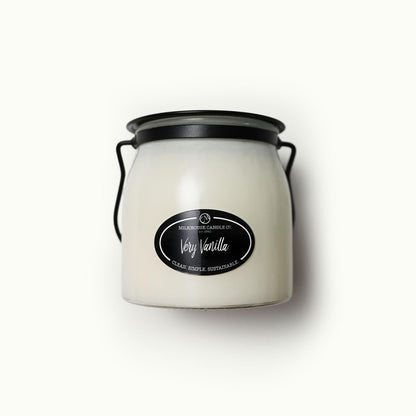 Milkhouse Candle Company Very Vanilla Soy Candle - Buttery | Vanilla | Cream Scented - 16 oz Butter Jar with Lid, 65+ Hour Burn Time, Made in the USA